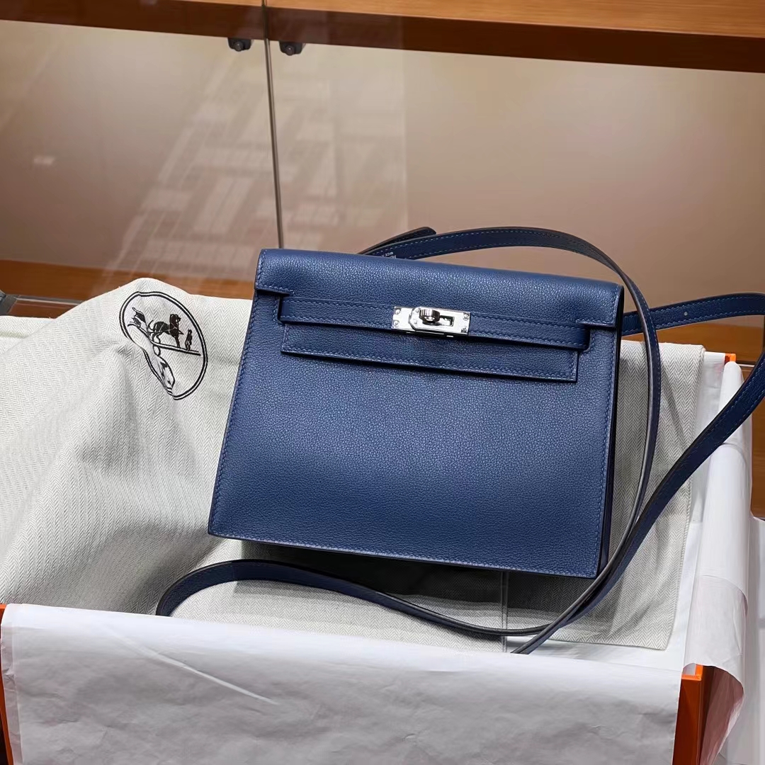 HERMES 爱马仕 Kellydanse 22cm Deep Blue 7L 深蓝色 Evercolor 进口蜜蜡线 全手工制作 蜜蜡线内缝 Birkinmm 铂金女王