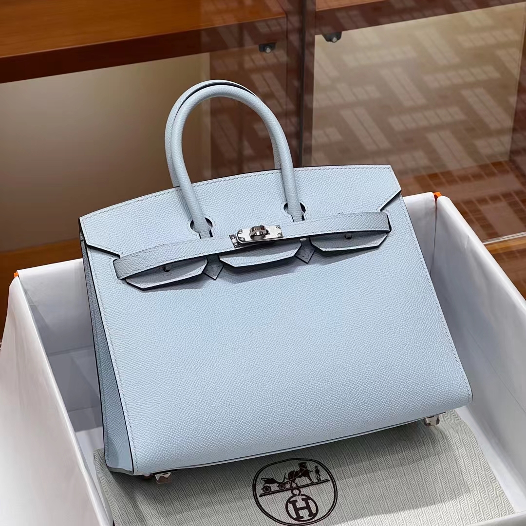 Birkinmm 铂金女王 HERMES 爱马仕 Birkin 25cm T0 亚麻蓝 进口蜜蜡线 全手工制作