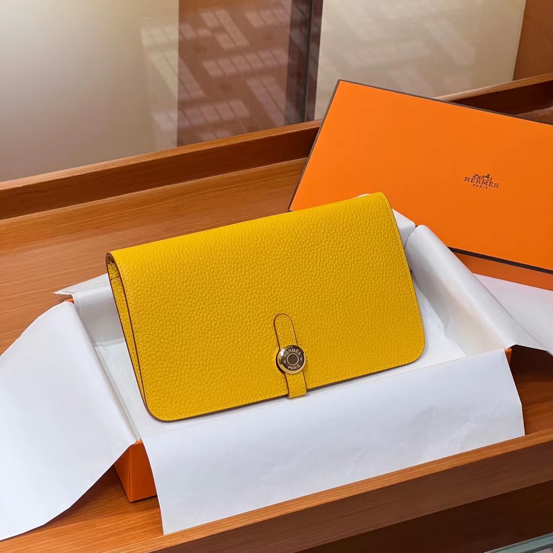 HERMES 爱马仕 Dogon护照夹钱包 9D 琥珀黄 TOGO 进口蜜蜡线 全手工制作 蜜蜡线内缝 Birkinmm 铂金女王