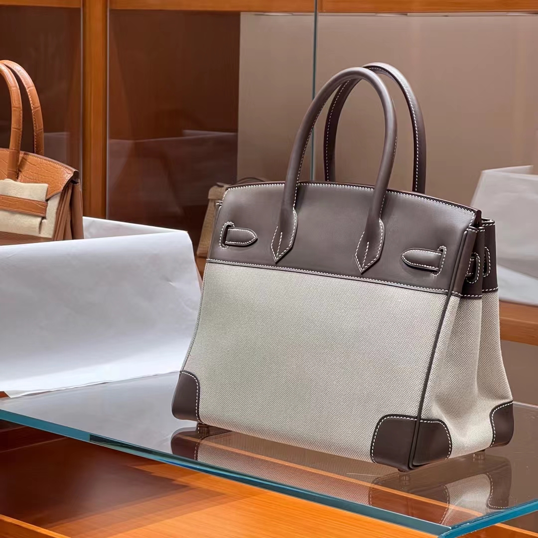 HERMES 爱马仕 Birkin 30CM 8C Gri Elephant 大象灰 帆布拼Swift 进口蜜蜡线 全手工制作 蜜蜡线内缝 Birkinmm 铂金女王