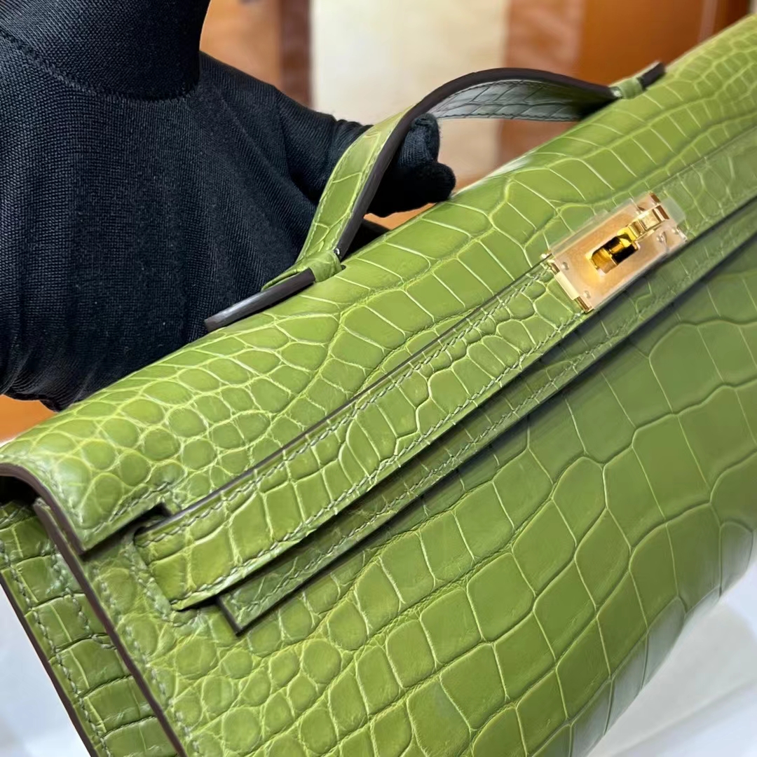 HERMES 爱马仕 KellyCut 31CM G8 Vert Maquis 丛林绿 Alligator 美洲鳄 进口蜜蜡线 全手工制作 蜜蜡线内缝 Birkinmm 铂金女王