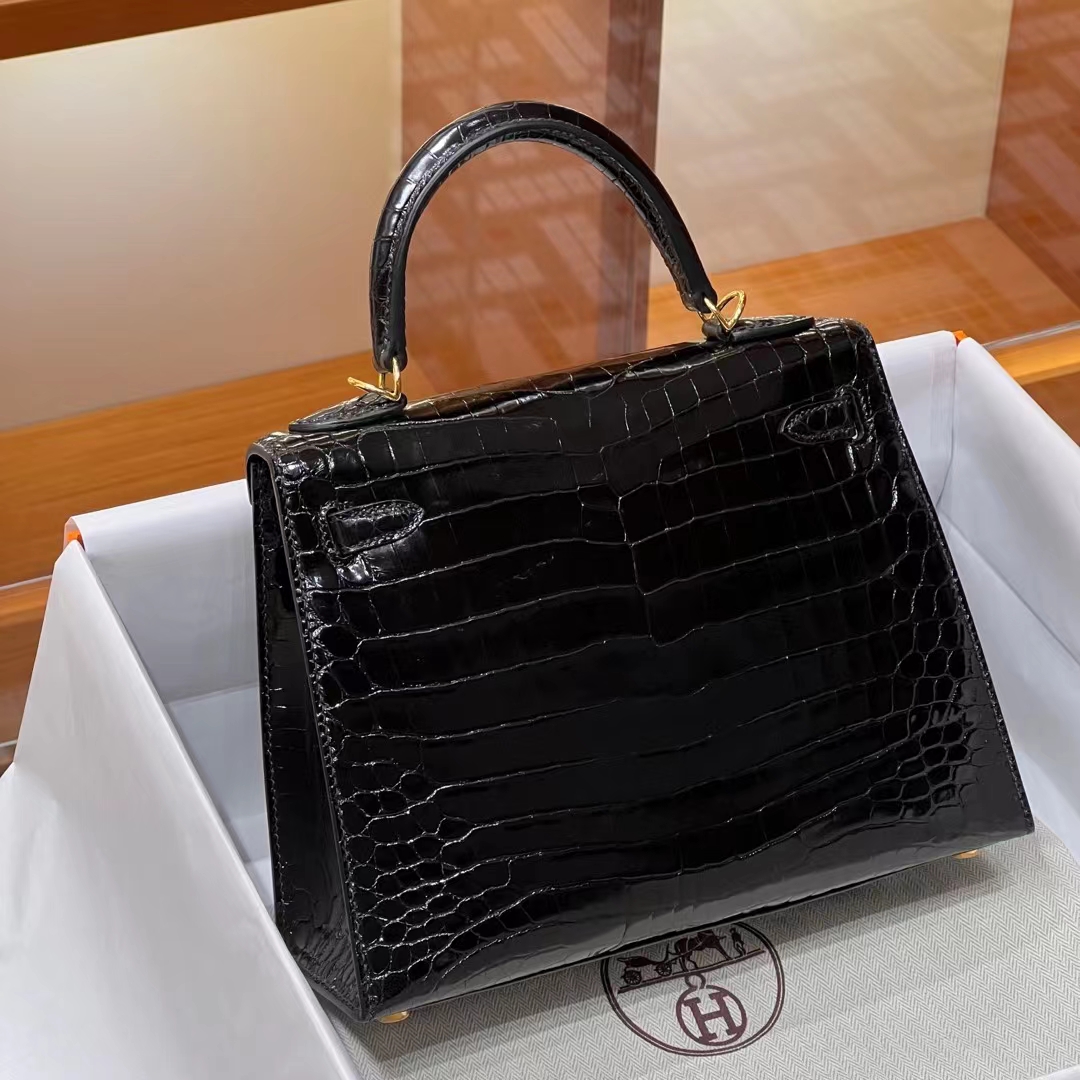 HERMES 爱马仕 Kelly 25/28cm 89 Nior 经典黑色 Alligator 美洲鳄 进口蜜蜡线 全手工制作 蜜蜡线内缝 Birkinmm 铂金女王
