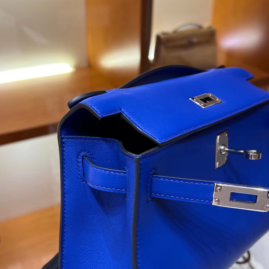 铂金女王 HERMES 爱马仕  MiniKelly 1 7T Bleu electrique电光蓝 Swift皮 进口蜜蜡线 全手工制作