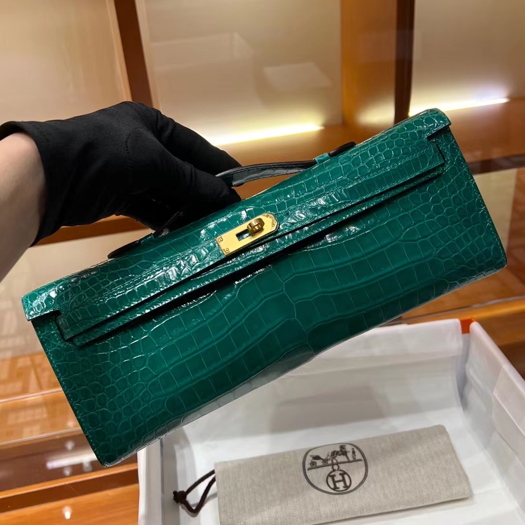 HERMES 爱马仕 KellyCut 31CM 6Q Vert Emeraude翡翠绿 Alligator 美洲鳄 进口蜜蜡线 全手工制作 蜜蜡线内缝 Birkinmm 铂金女王