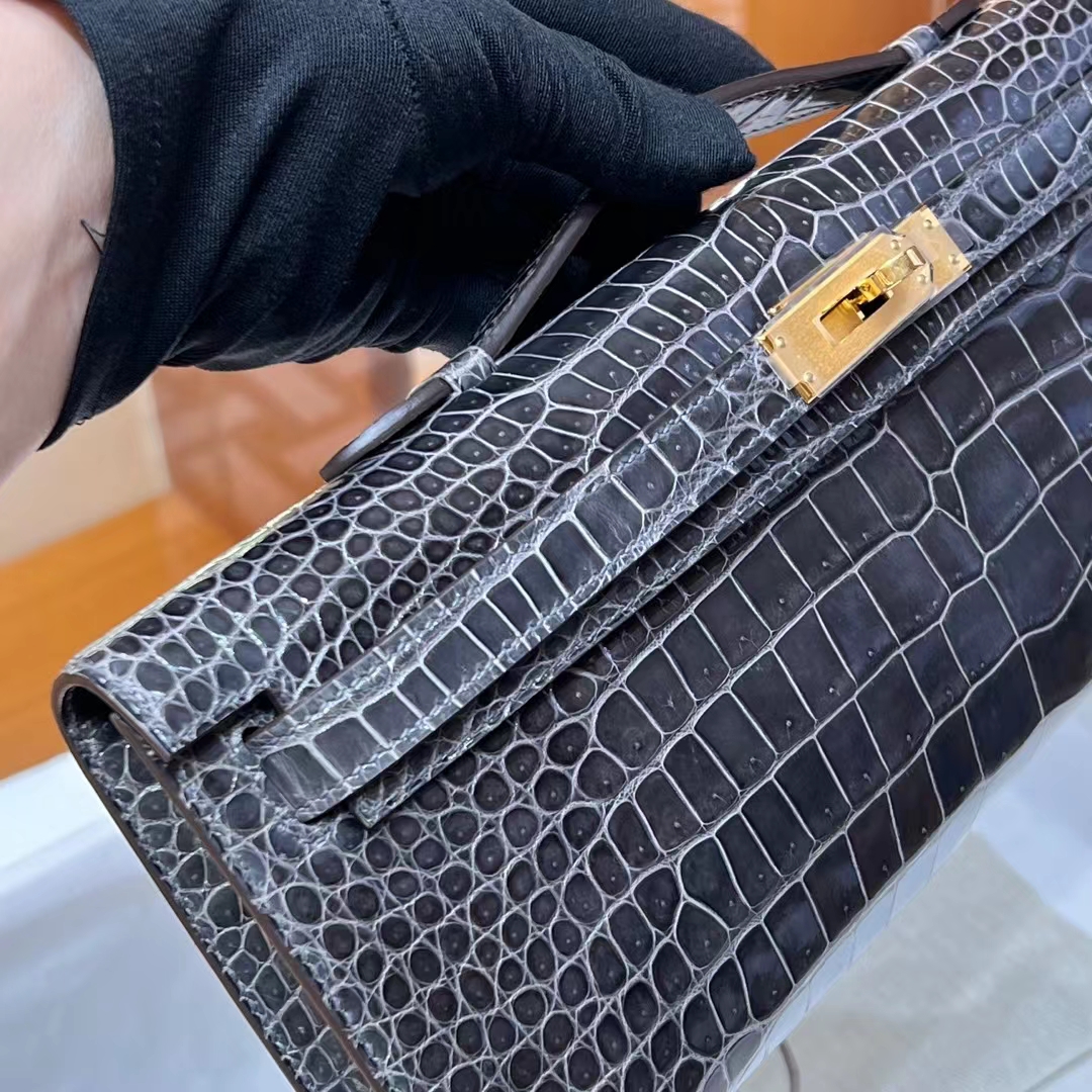 HERMES 爱马仕 KellyCut 31CM 88 Graphite 铅笔芯色 Alligator 美洲鳄 进口蜜蜡线 全手工制作 蜜蜡线内缝 Birkinmm 铂金女王