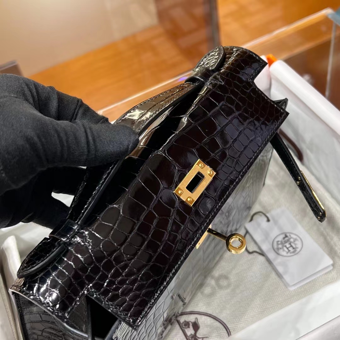 HERMES 爱马仕 MiniKelly 1 89 Nior 经典黑 Alligator 美洲鳄 进口蜜蜡线 全手工制作 蜜蜡线内缝 Birkinmm 铂金女王