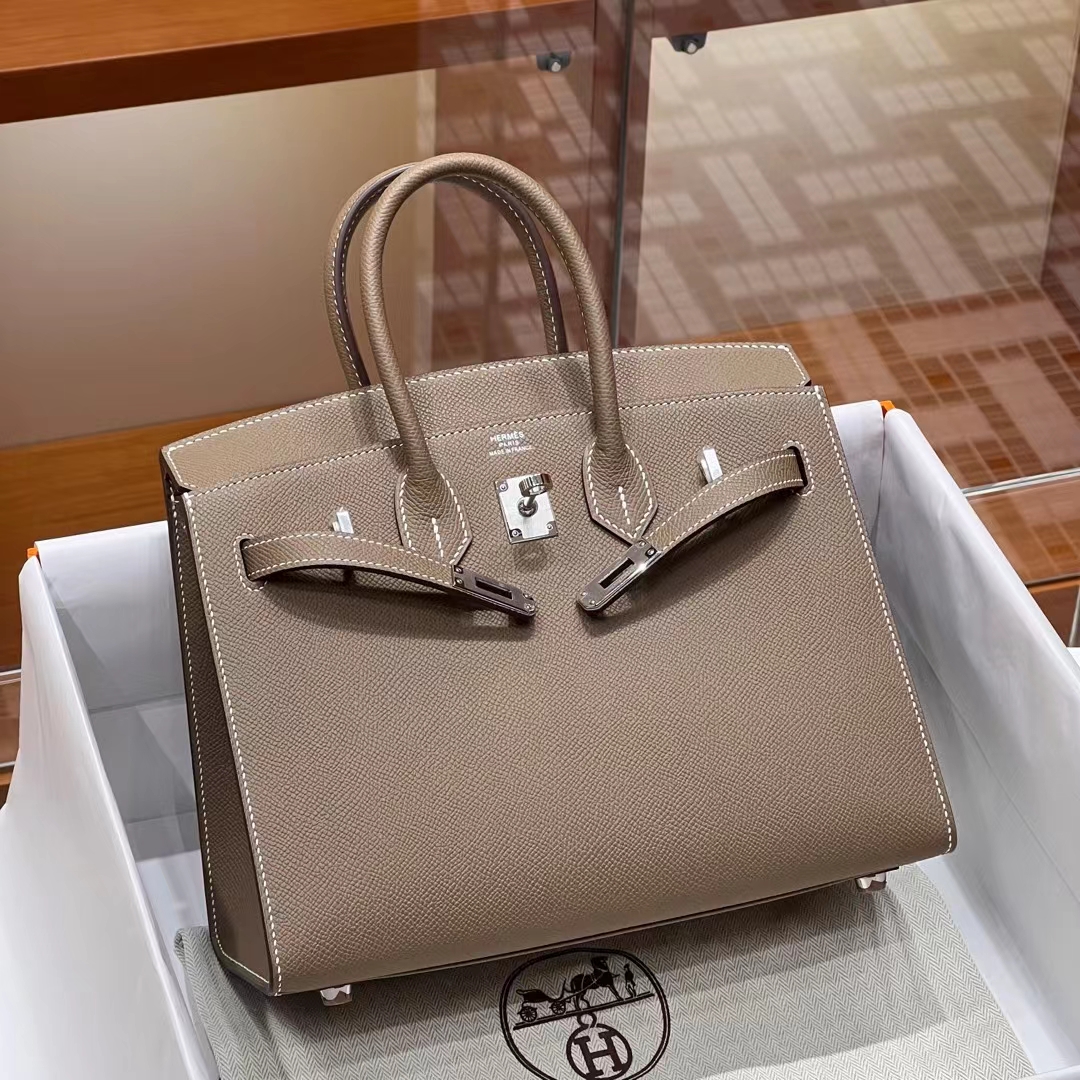 Birkinmm 铂金女王 HERMES 爱马仕 Birkin 25cm 8C Gri Elephant 大象灰 进口蜜蜡线 全手工制作
