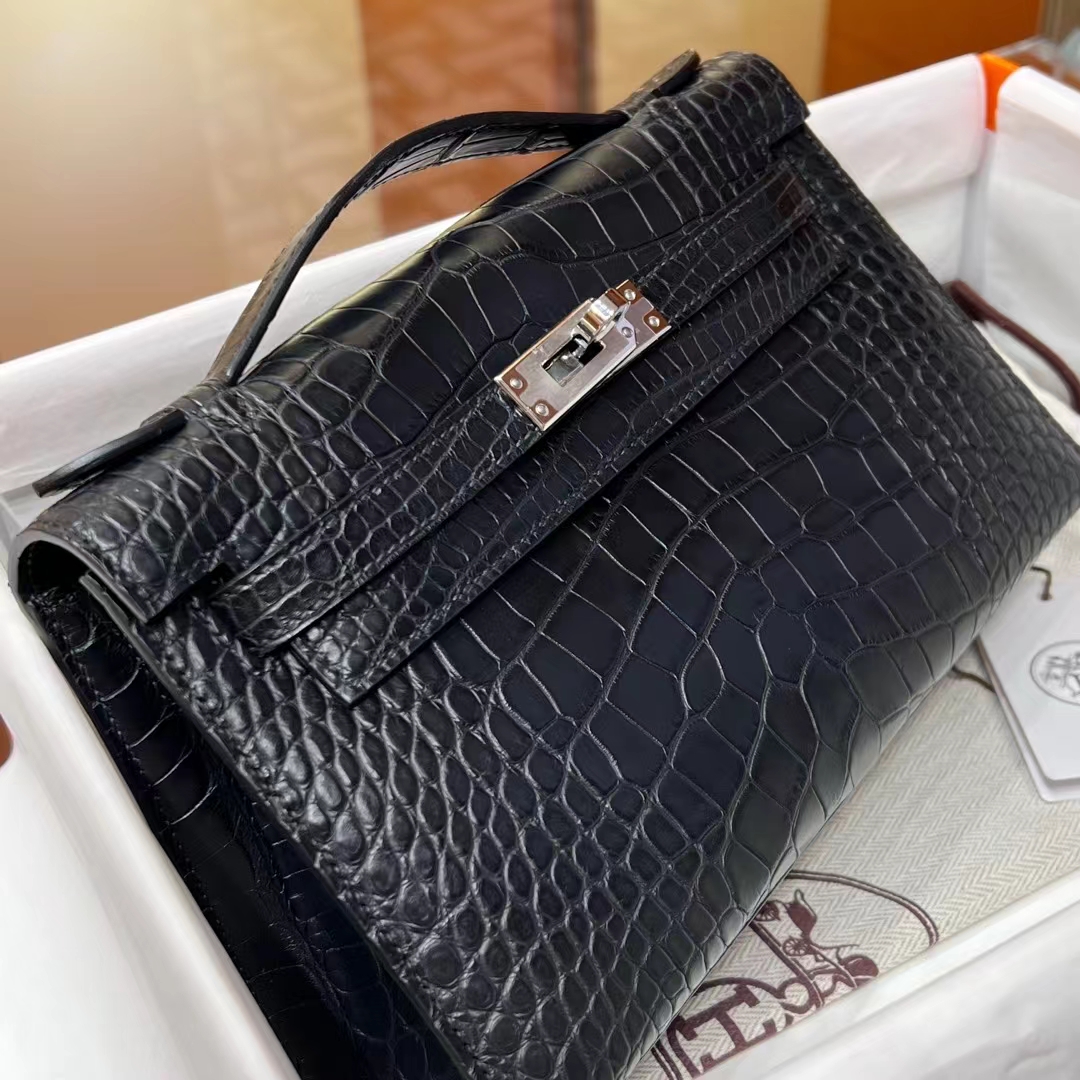 HERMES 爱马仕 MiniKelly 1 89 Nior 黑色 Alligator 美洲鳄 进口蜜蜡线 全手工制作 蜜蜡线内缝 Birkinmm 铂金女王