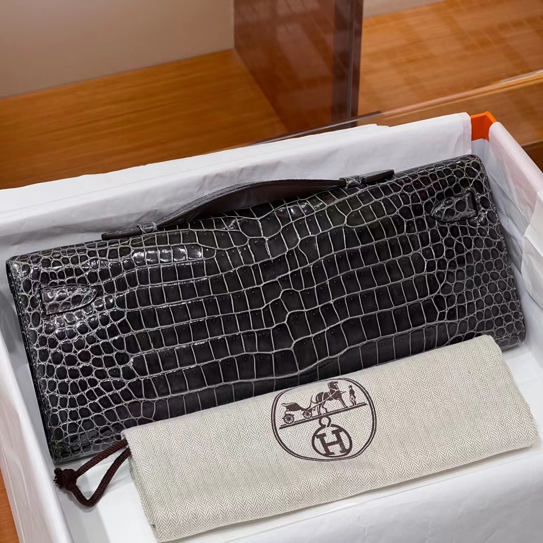 HERMES 爱马仕 KellyCut 31CM 88 Graphite 铅笔芯色 Alligator 美洲鳄 进口蜜蜡线 全手工制作 蜜蜡线内缝 Birkinmm 铂金女王