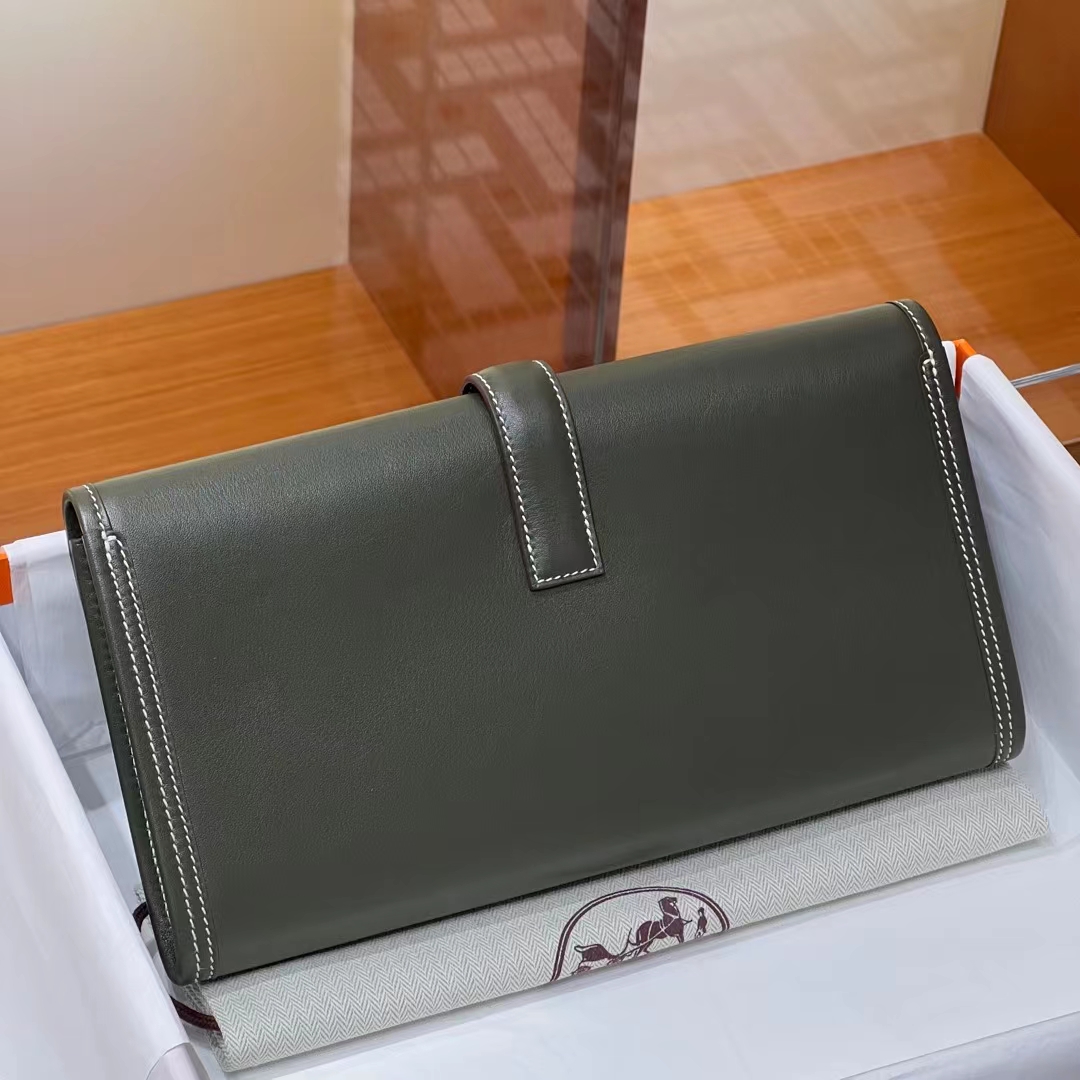 HERMES 爱马仕 Jige Elan 29cm VERT PALE 2Q 英国绿 Swift 进口蜜蜡线 全手工制作 蜜蜡线内缝 Birkinmm 铂金女王