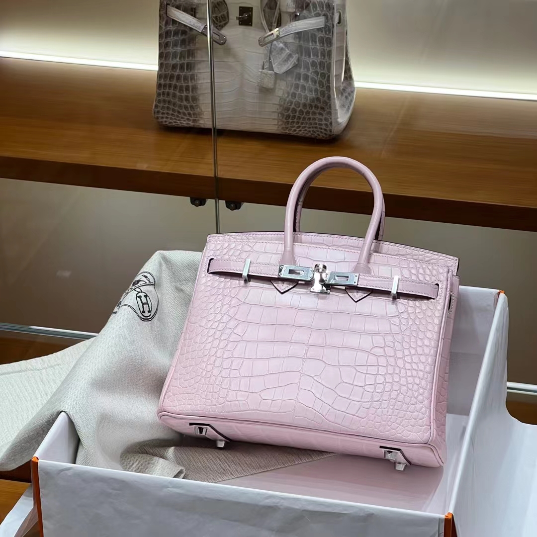 HERMES 爱马仕 Birkin 25CM 3Q 奶昔粉 Alligator 美洲鳄 进口蜜蜡线 全手工制作 蜜蜡线内缝 Birkinmm 铂金女王