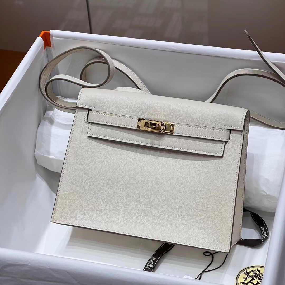 HERMES 爱马仕 Kellydanse 22cm 10 Craie 奶昔白 Evercolor 进口蜜蜡线 全手工制作 蜜蜡线内缝 Birkinmm 铂金女王