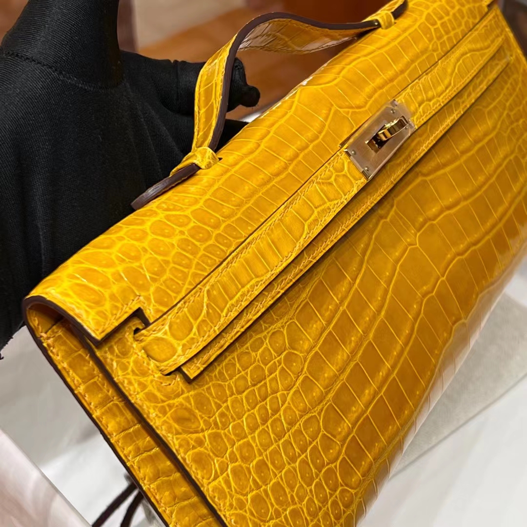 HERMES 爱马仕 KellyCut 31CM 9D 琥珀黄 Alligator 美洲鳄 进口蜜蜡线 全手工制作 蜜蜡线内缝 Birkinmm 铂金女王