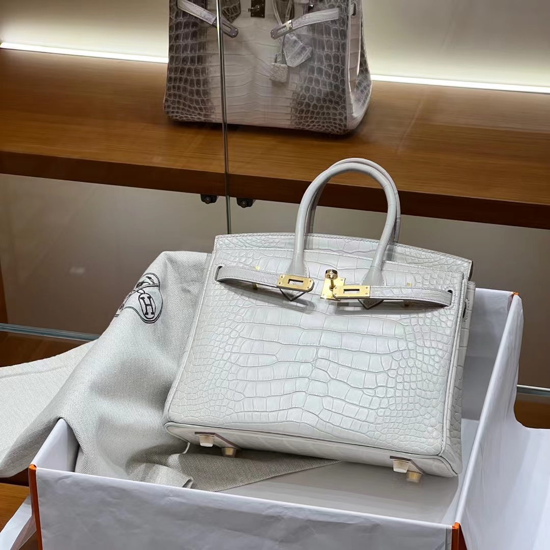 HERMES 爱马仕 Birkin 25CM 8L 冰川白 Alligator 美洲鳄 进口蜜蜡线 全手工制作 蜜蜡线内缝 Birkinmm 铂金女王