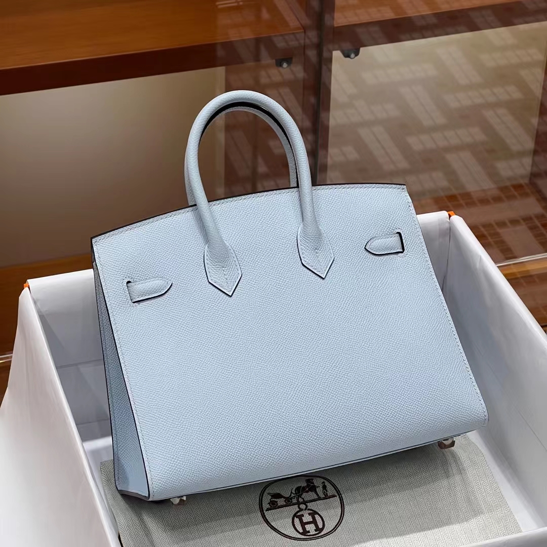 Birkinmm 铂金女王 HERMES 爱马仕 Birkin 25cm T0 亚麻蓝 进口蜜蜡线 全手工制作