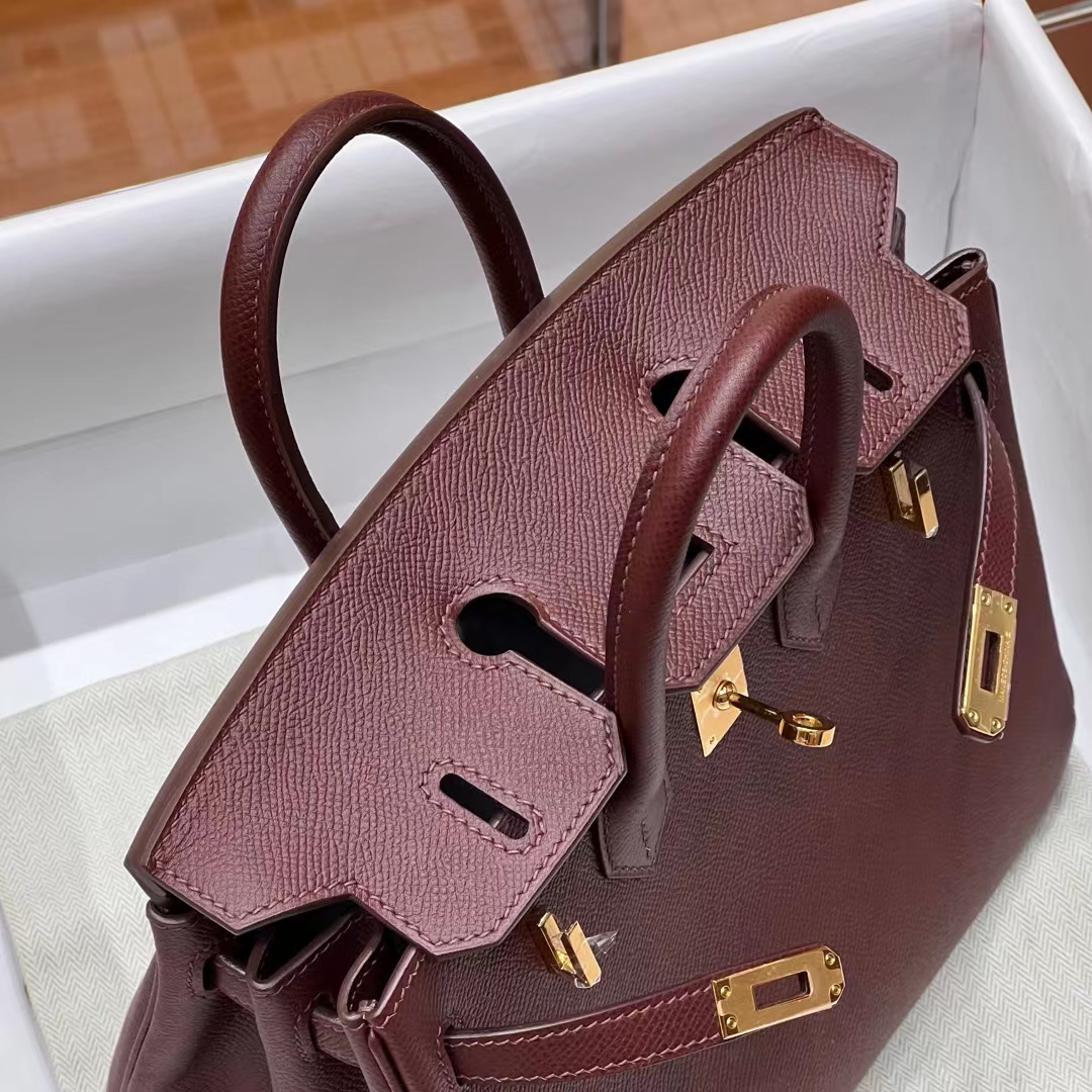 HERMES 爱马仕 Birkin 25cm 57 Bordeaux 波尔多酒红 进口蜜蜡线 全手工制作
