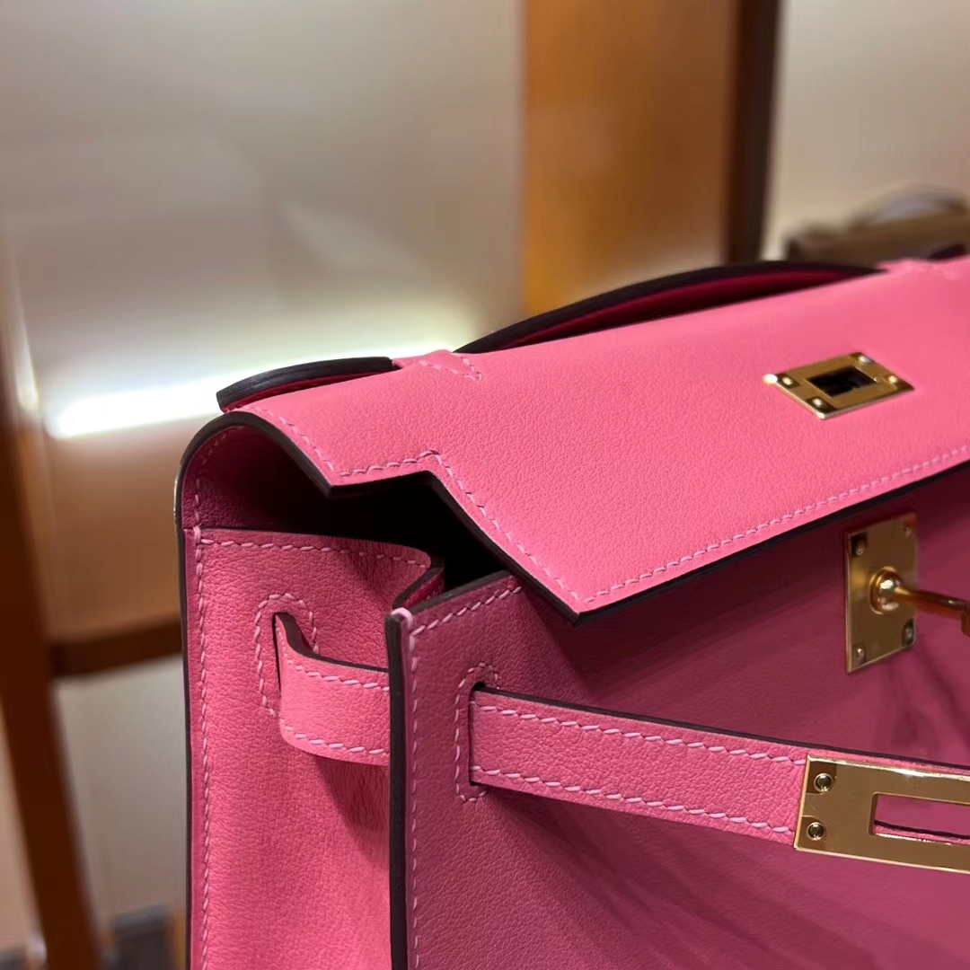 铂金女王 HERMES 爱马仕  MiniKelly 1 5U Rose Dragee糖果粉 Swift皮 进口蜜蜡线 全手工制作