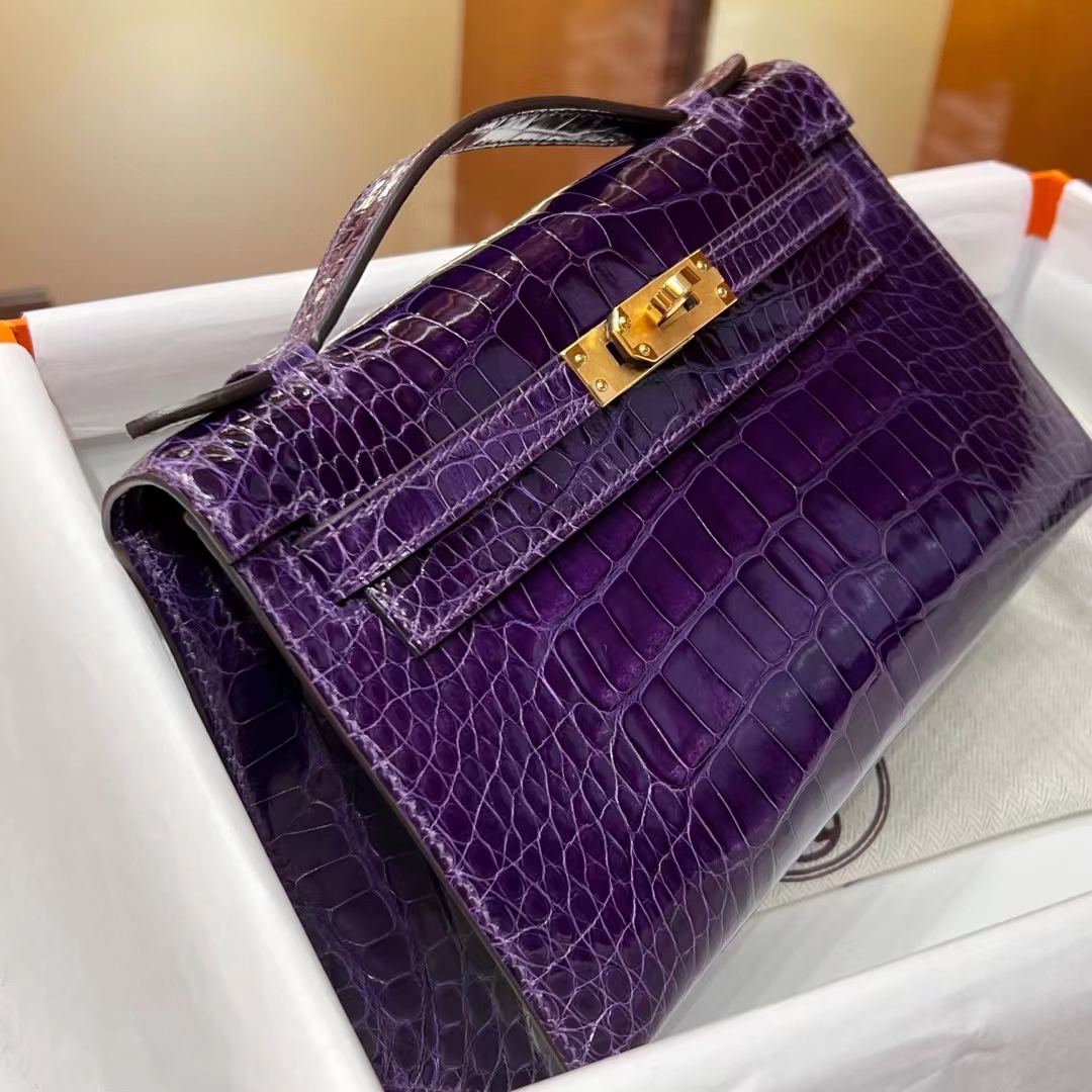 HERMES 爱马仕 MiniKelly 1 5L Ultraviolet 水晶紫 Alligator 美洲鳄 进口蜜蜡线 全手工制作 蜜蜡线内缝 Birkinmm 铂金女王