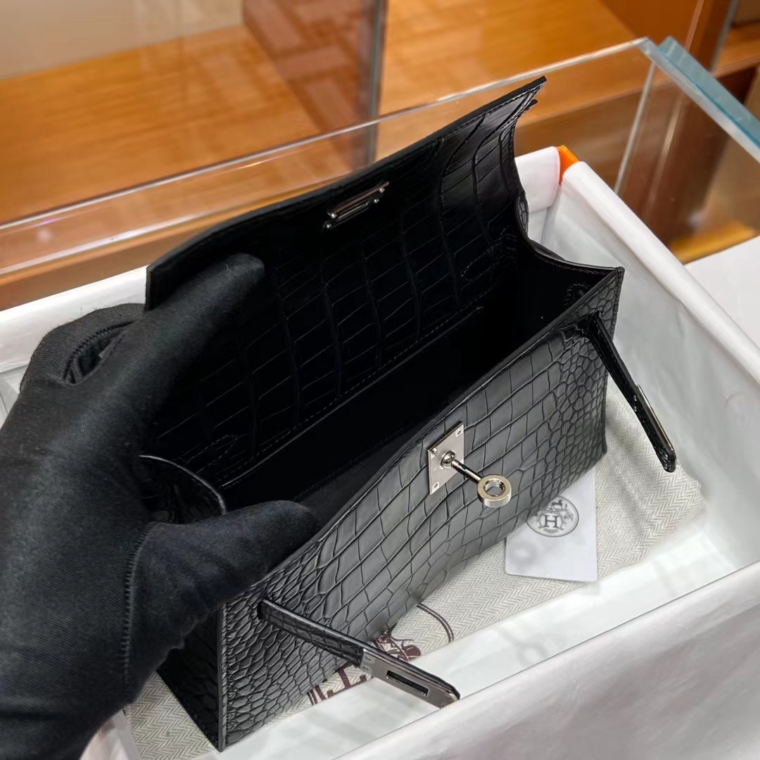 HERMES 爱马仕 MiniKelly 1 89 Nior 黑色 Alligator 美洲鳄 进口蜜蜡线 全手工制作 蜜蜡线内缝 Birkinmm 铂金女王