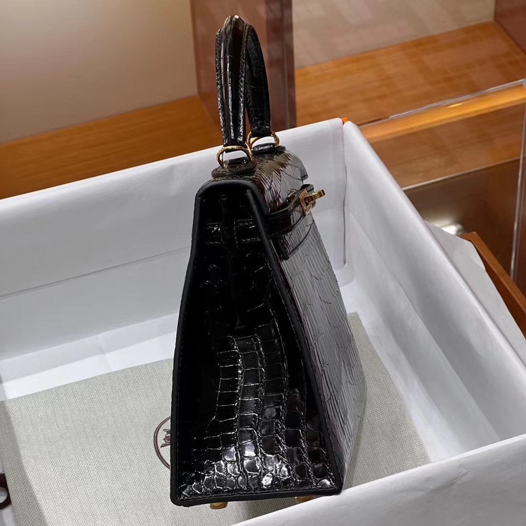 HERMES 爱马仕 Kelly 25/28cm 89 Nior 经典黑色 Alligator 美洲鳄 进口蜜蜡线 全手工制作 蜜蜡线内缝 Birkinmm 铂金女王