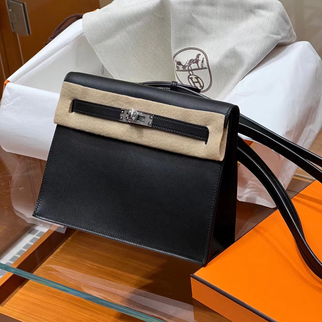 HERMES 爱马仕 Kellydanse 22cm 89 Nior 黑色 Evercolor 进口蜜蜡线 全手工制作 蜜蜡线内缝 Birkinmm 铂金女王