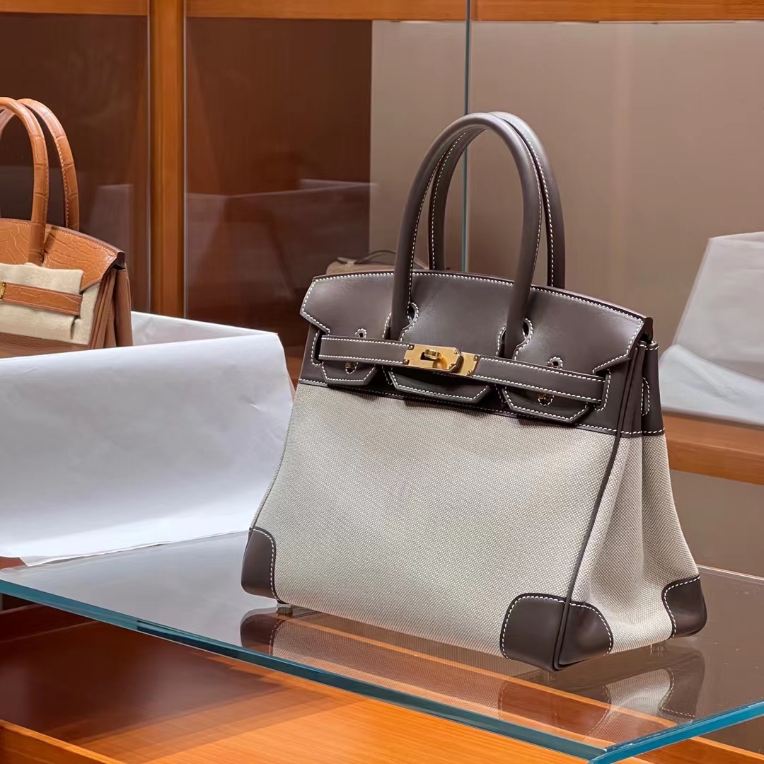 HERMES 爱马仕 Birkin 30CM 8C Gri Elephant 大象灰 帆布拼Swift 进口蜜蜡线 全手工制作 蜜蜡线内缝 Birkinmm 铂金女王