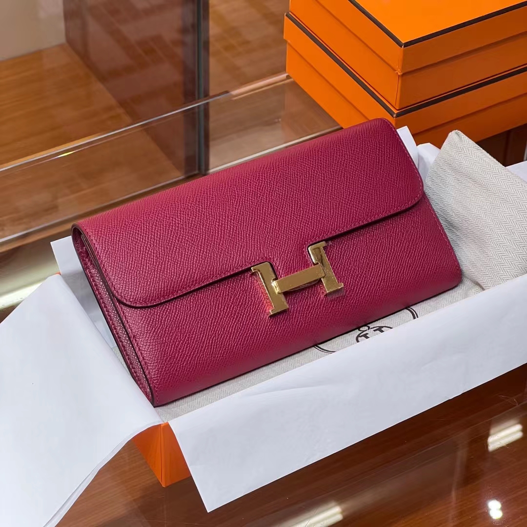 HERMES 爱马仕 Constance钱包 55 Rouge H爱马仕红 Epsom 进口蜜蜡线 全手工制作 蜜蜡线内缝 Birkinmm 铂金女王