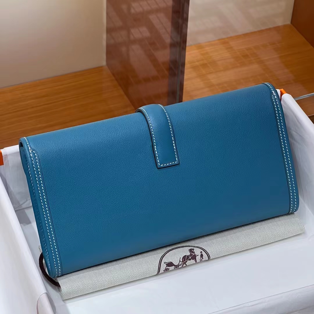 HERMES 爱马仕 Jige Elan 29cm 75 Blue Jean 牛仔蓝 Swift 进口蜜蜡线 全手工制作 蜜蜡线内缝 Birkinmm 铂金女王