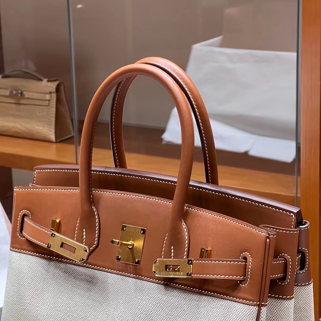 HERMES 爱马仕 Birkin 30CM ck37 金棕色 帆布拼Swift 进口蜜蜡线 全手工制作 蜜蜡线内缝 Birkinmm 铂金女王