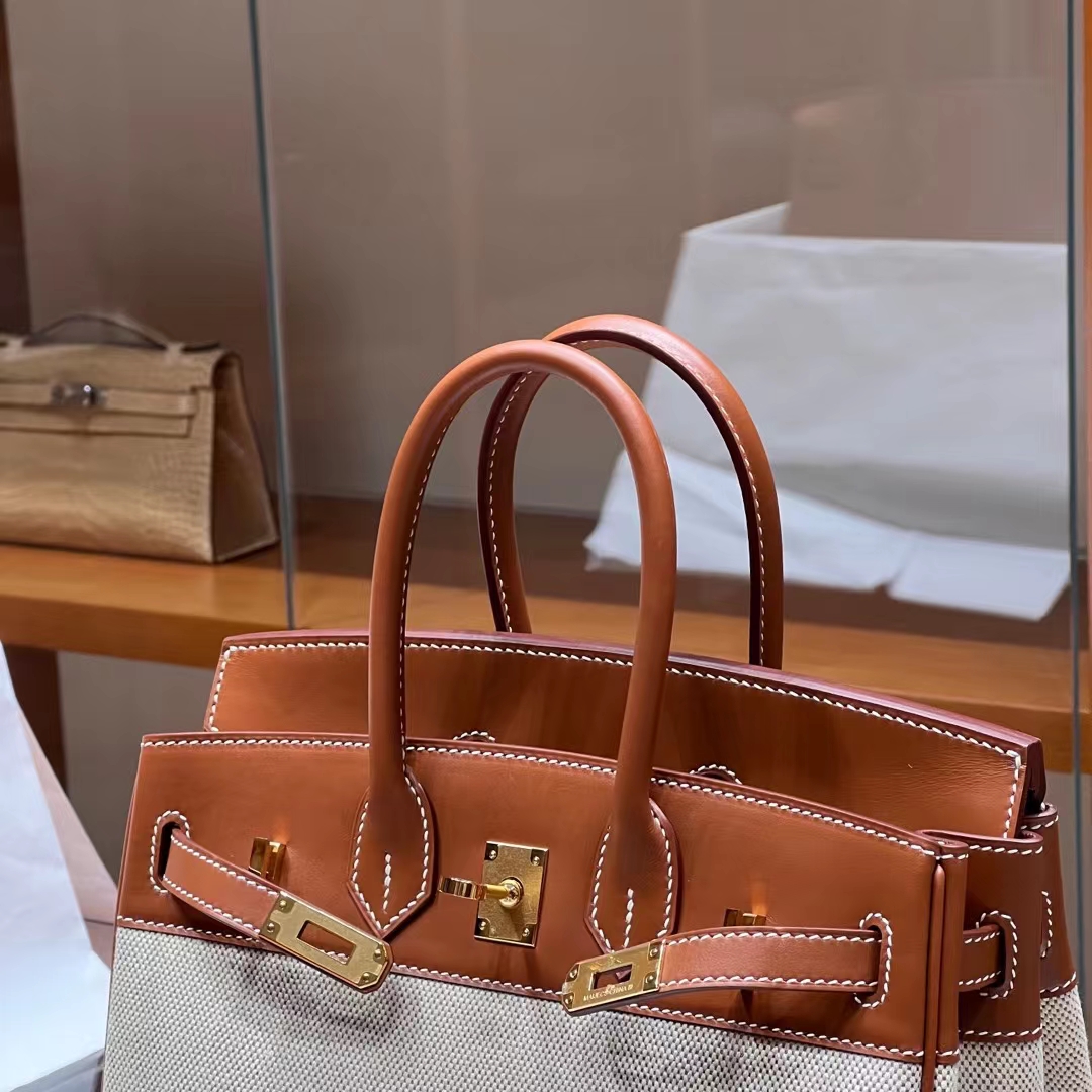 HERMES 爱马仕 Birkin 35CM CK37 金棕色 帆布拼Swift 进口蜜蜡线 全手工制作 蜜蜡线内缝 Birkinmm 铂金女王