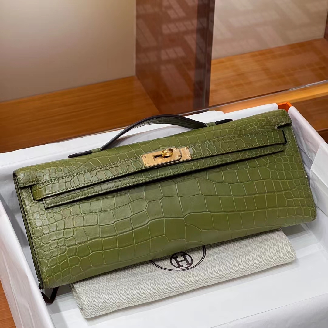 HERMES 爱马仕 KellyCut 31CM G8 Vert Maquis 丛林绿 Alligator 美洲鳄 进口蜜蜡线 全手工制作 蜜蜡线内缝 Birkinmm 铂金女王