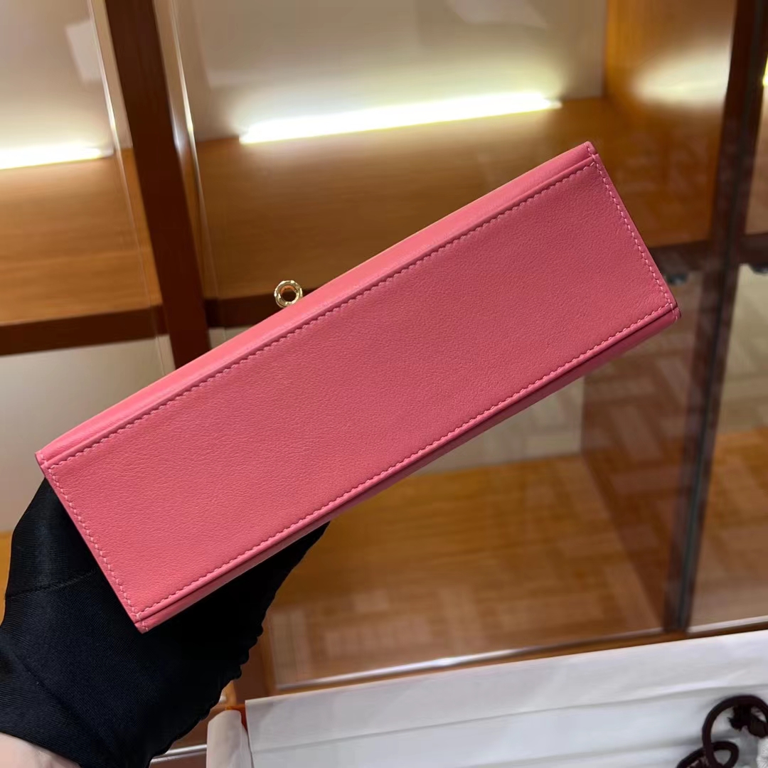 铂金女王 HERMES 爱马仕  MiniKelly 1 5U Rose Dragee糖果粉 Swift皮 进口蜜蜡线 全手工制作