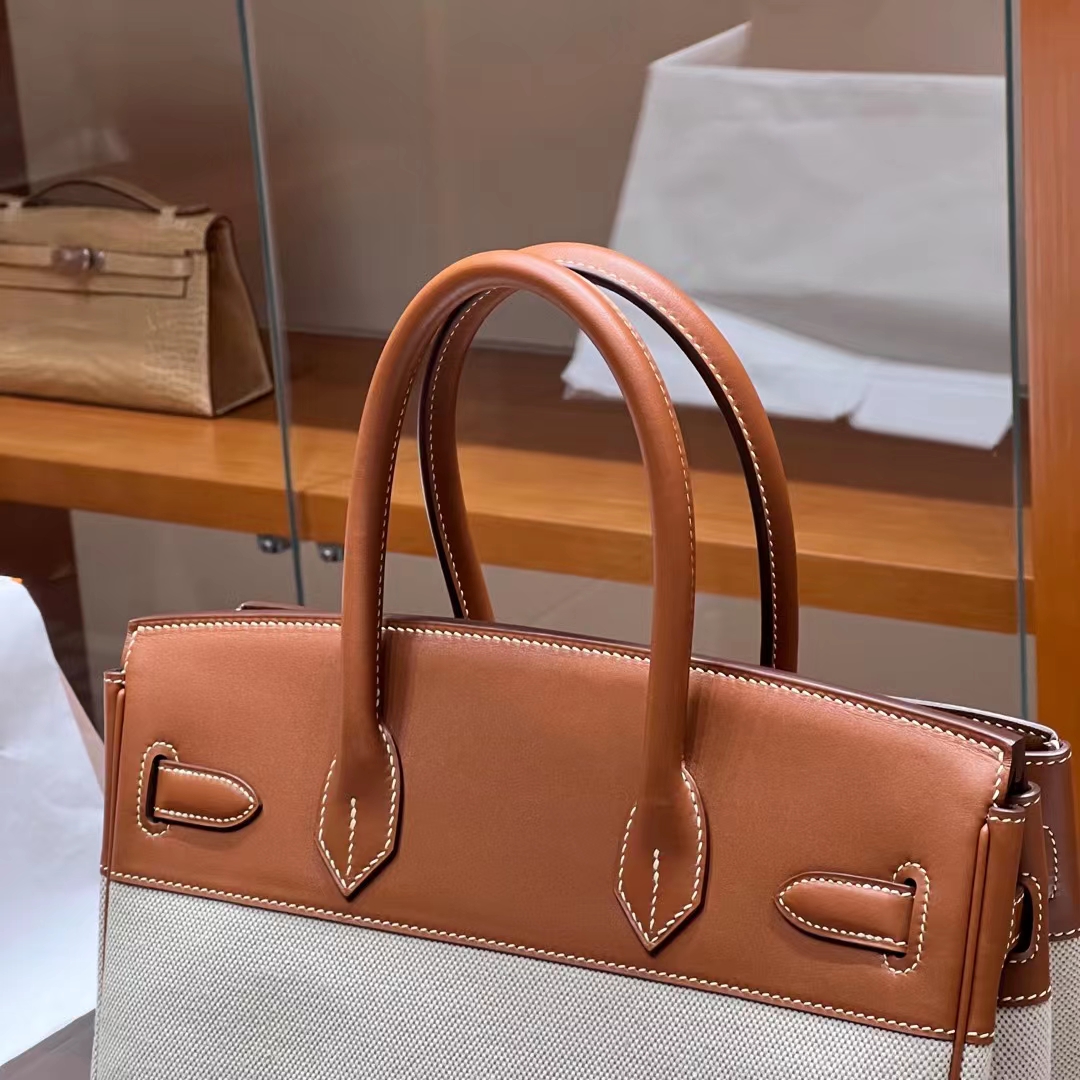 HERMES 爱马仕 Birkin 30CM ck37 金棕色 帆布拼Swift 进口蜜蜡线 全手工制作 蜜蜡线内缝 Birkinmm 铂金女王