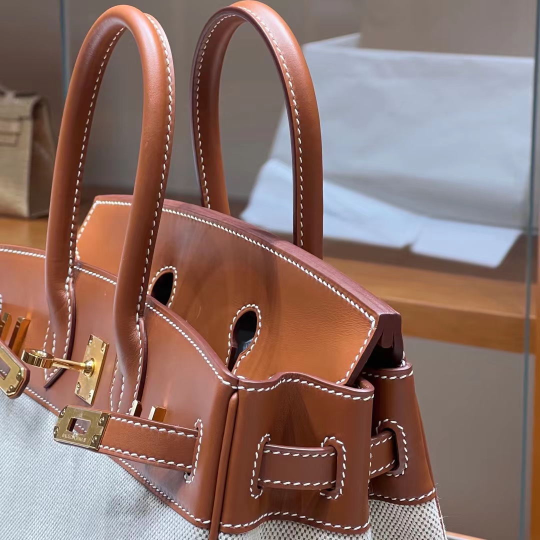 HERMES 爱马仕 Birkin 35CM CK37 金棕色 帆布拼Swift 进口蜜蜡线 全手工制作 蜜蜡线内缝 Birkinmm 铂金女王