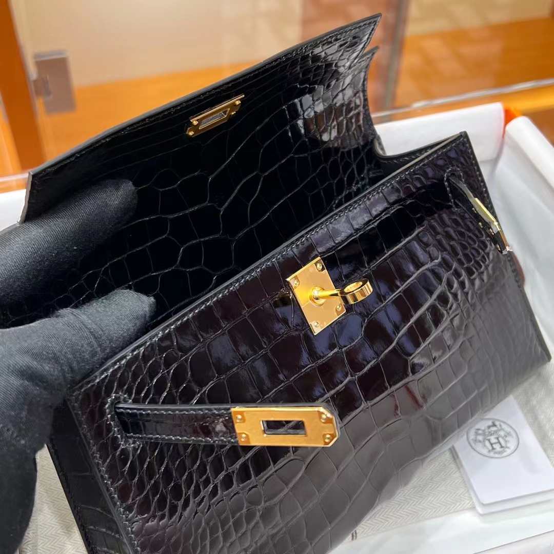 HERMES 爱马仕 MiniKelly 1 89 Nior 经典黑 Alligator 美洲鳄 进口蜜蜡线 全手工制作 蜜蜡线内缝 Birkinmm 铂金女王