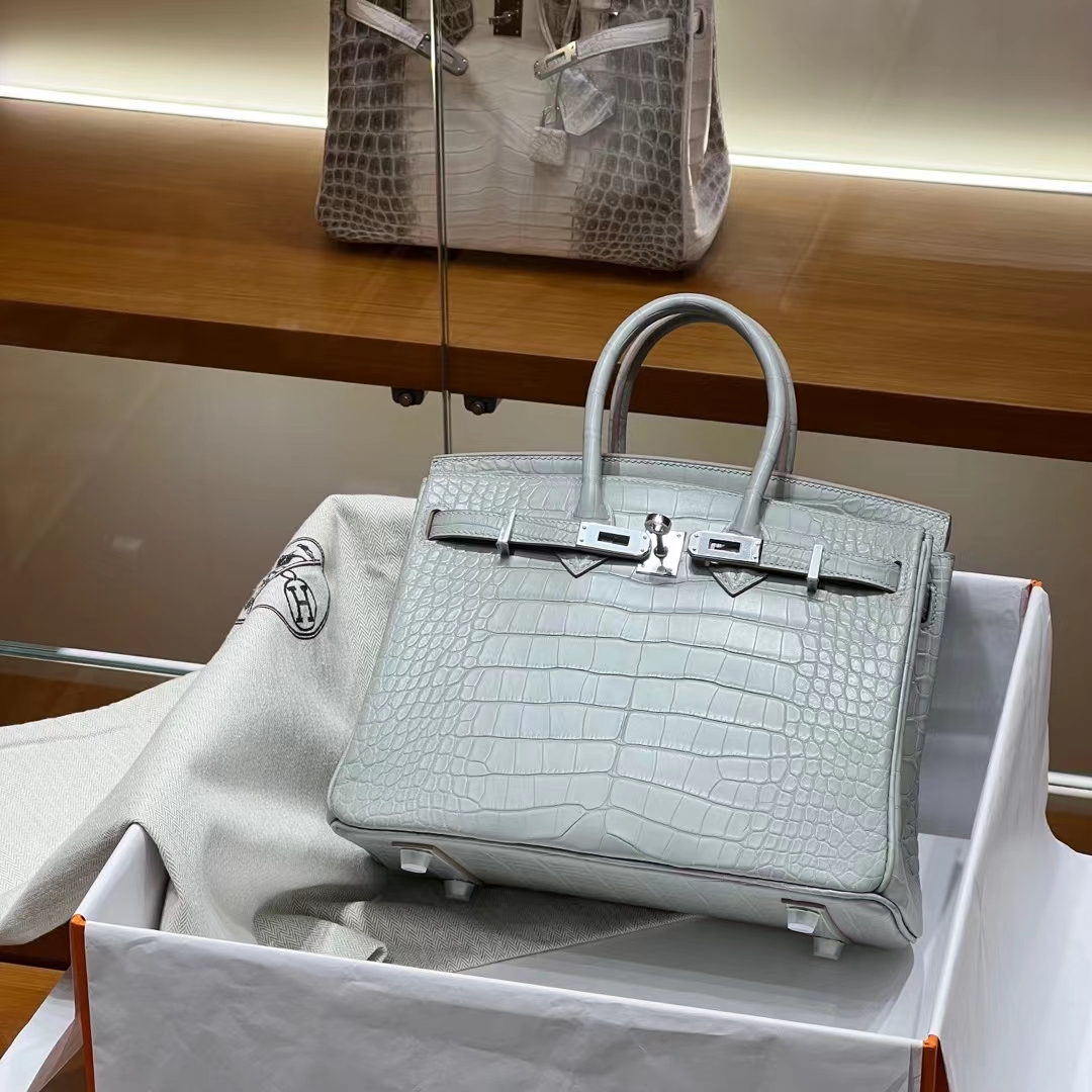 HERMES 爱马仕 Birkin 25CM 80 Gris Perle 珍珠灰 Alligator 美洲鳄 进口蜜蜡线 全手工制作 蜜蜡线内缝 Birkinmm 铂金女王