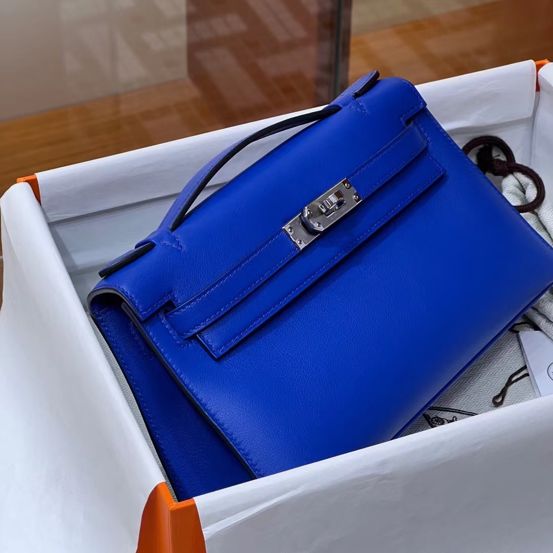 铂金女王 HERMES 爱马仕  MiniKelly 1 7T Bleu electrique电光蓝 Swift皮 进口蜜蜡线 全手工制作