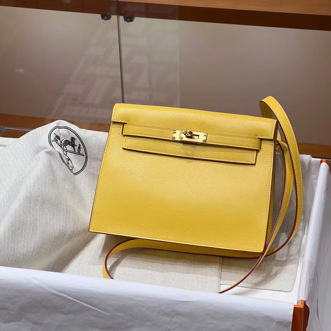 HERMES 爱马仕 Kellydanse 22cm 9D 琥珀黄 Evercolor 进口蜜蜡线 全手工制作 蜜蜡线内缝 Birkinmm 铂金女王