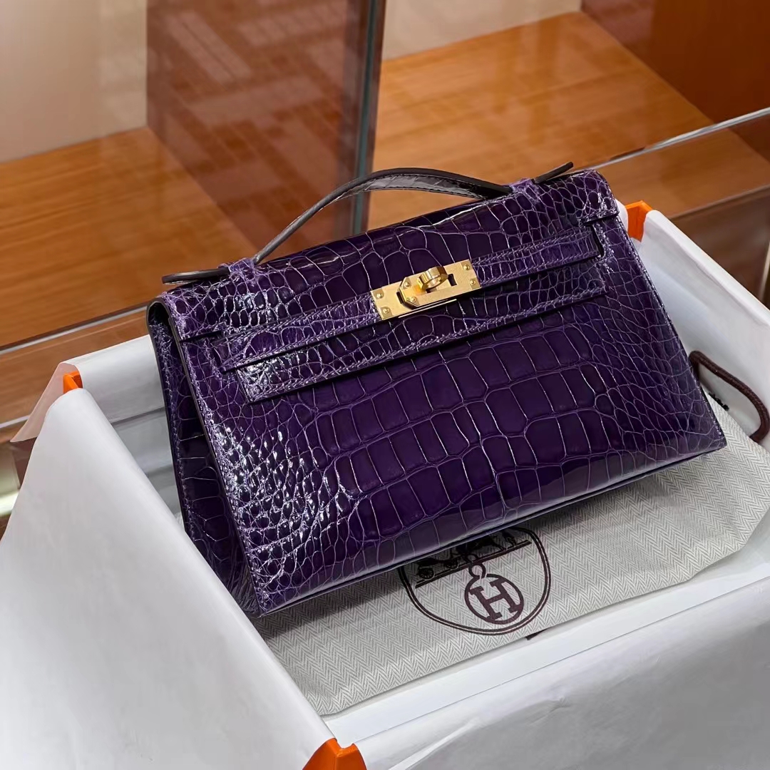 HERMES 爱马仕 MiniKelly 1 5L Ultraviolet 水晶紫 Alligator 美洲鳄 进口蜜蜡线 全手工制作 蜜蜡线内缝 Birkinmm 铂金女王