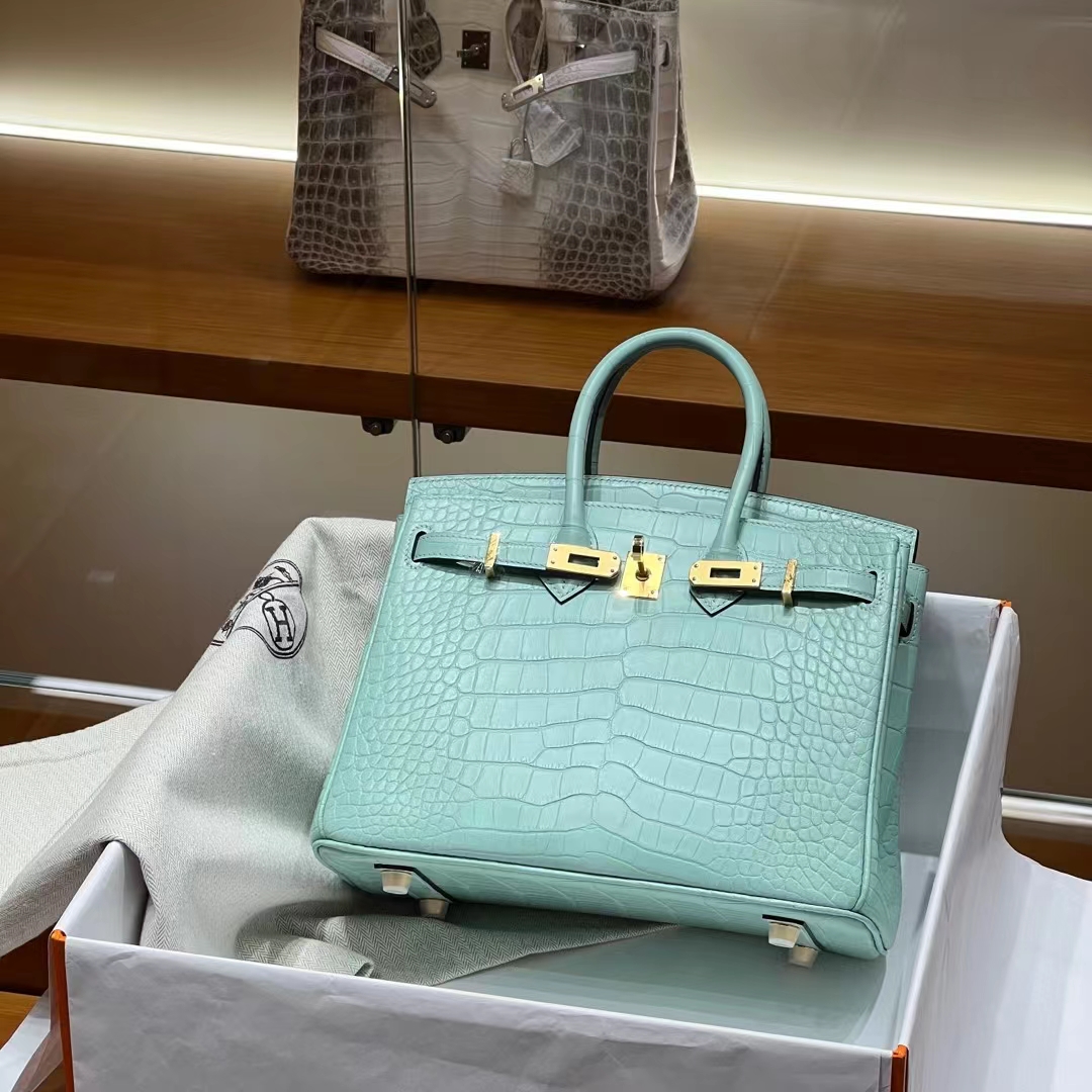 HERMES 爱马仕 Birkin 25CM 6W Menthe薄荷绿 Alligator 美洲鳄 进口蜜蜡线 全手工制作 蜜蜡线内缝 Birkinmm 铂金女王
