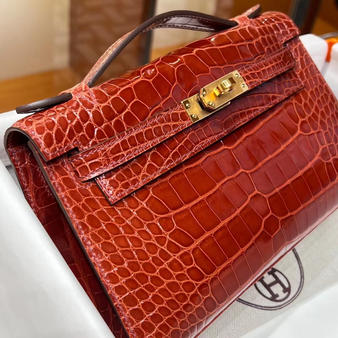 HERMES 爱马仕 MiniKelly 1 4E 锡娶纳棕 SIENNE Alligator 美洲鳄 进口蜜蜡线 全手工制作 蜜蜡线内缝 Birkinmm 铂金女王