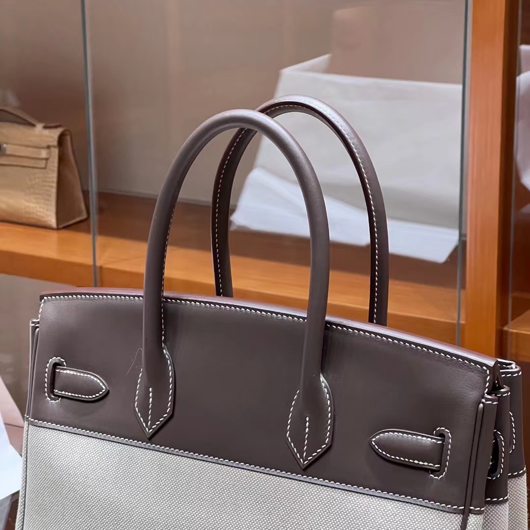 HERMES 爱马仕 Birkin 30CM 8C Gri Elephant 大象灰 帆布拼Swift 进口蜜蜡线 全手工制作 蜜蜡线内缝 Birkinmm 铂金女王