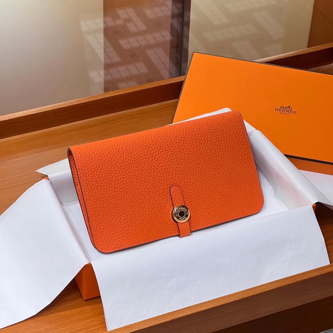 HERMES 爱马仕 Dogon护照夹钱包 93 Orange 橙色 TOGO 进口蜜蜡线 全手工制作 蜜蜡线内缝 Birkinmm 铂金女王