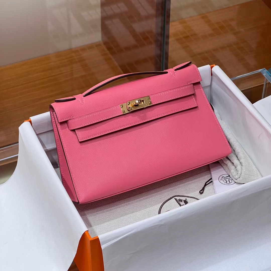 铂金女王 HERMES 爱马仕  MiniKelly 1 5U Rose Dragee糖果粉 Swift皮 进口蜜蜡线 全手工制作