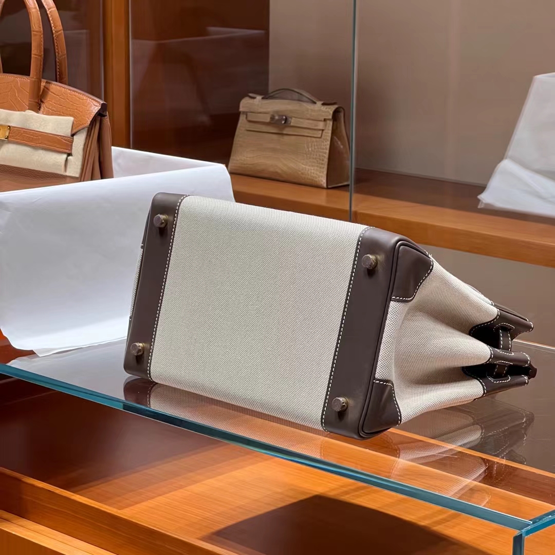 HERMES 爱马仕 Birkin 30CM 8C Gri Elephant 大象灰 帆布拼Swift 进口蜜蜡线 全手工制作 蜜蜡线内缝 Birkinmm 铂金女王