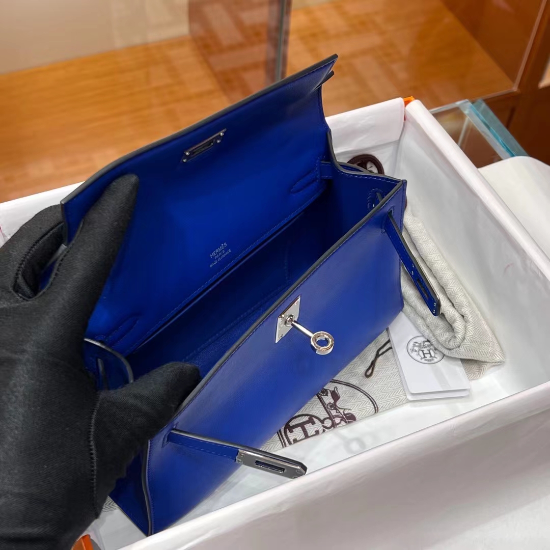 铂金女王 HERMES 爱马仕  MiniKelly 1 7T Bleu electrique电光蓝 Swift皮 进口蜜蜡线 全手工制作