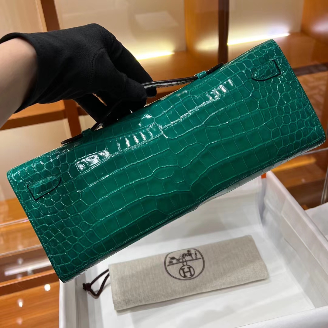 HERMES 爱马仕 KellyCut 31CM 6Q Vert Emeraude翡翠绿 Alligator 美洲鳄 进口蜜蜡线 全手工制作 蜜蜡线内缝 Birkinmm 铂金女王