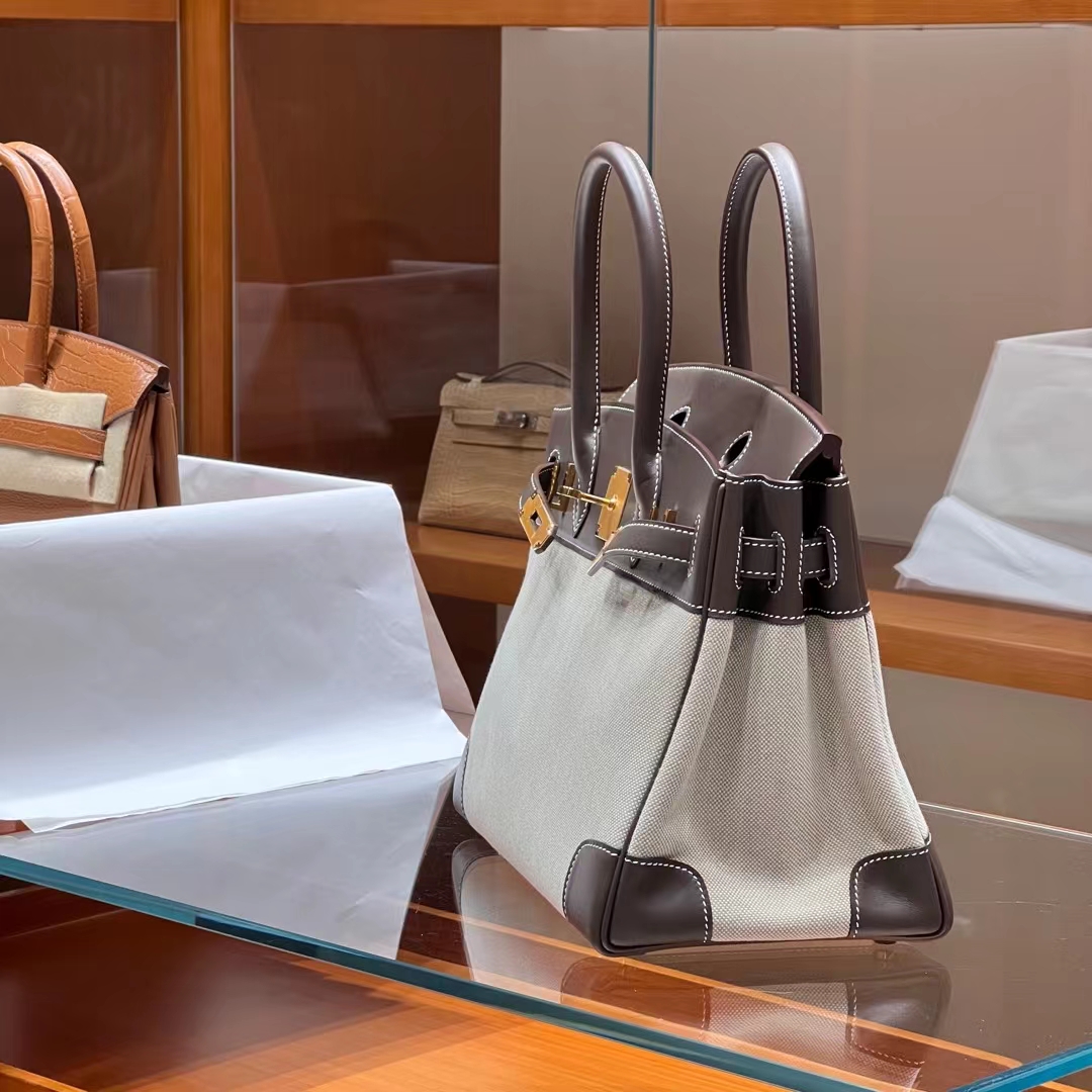 HERMES 爱马仕 Birkin 30CM 8C Gri Elephant 大象灰 帆布拼Swift 进口蜜蜡线 全手工制作 蜜蜡线内缝 Birkinmm 铂金女王