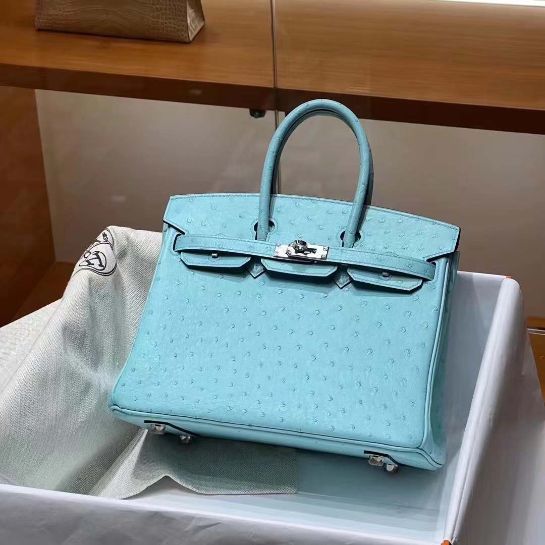 HERMES 爱马仕 Birkin 25CM Ostrich 鸵鸟皮 3P 马卡龙 进口蜜蜡线 全手工制作 铂金女王