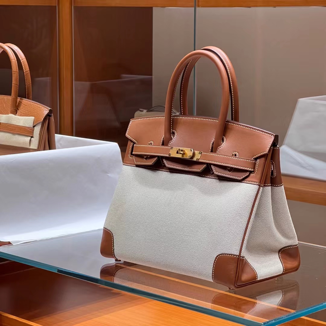 HERMES 爱马仕 Birkin 30CM ck37 金棕色 帆布拼Swift 进口蜜蜡线 全手工制作 蜜蜡线内缝 Birkinmm 铂金女王